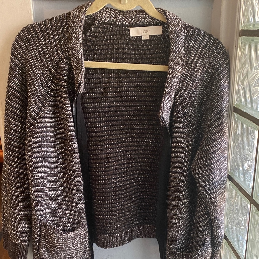 Final Markdown LOFT Women's Charcoal and Ivory Cardigan